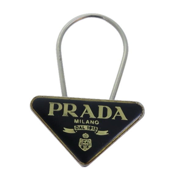PRADA Triangle Plate Key Ring metal Black Auth am6073 - Picture 2 of 8